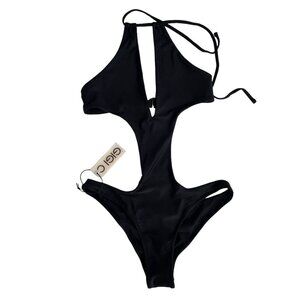 GIGI C Black One piece Halter Neck Monokini Swimsuit Pucker Bottom